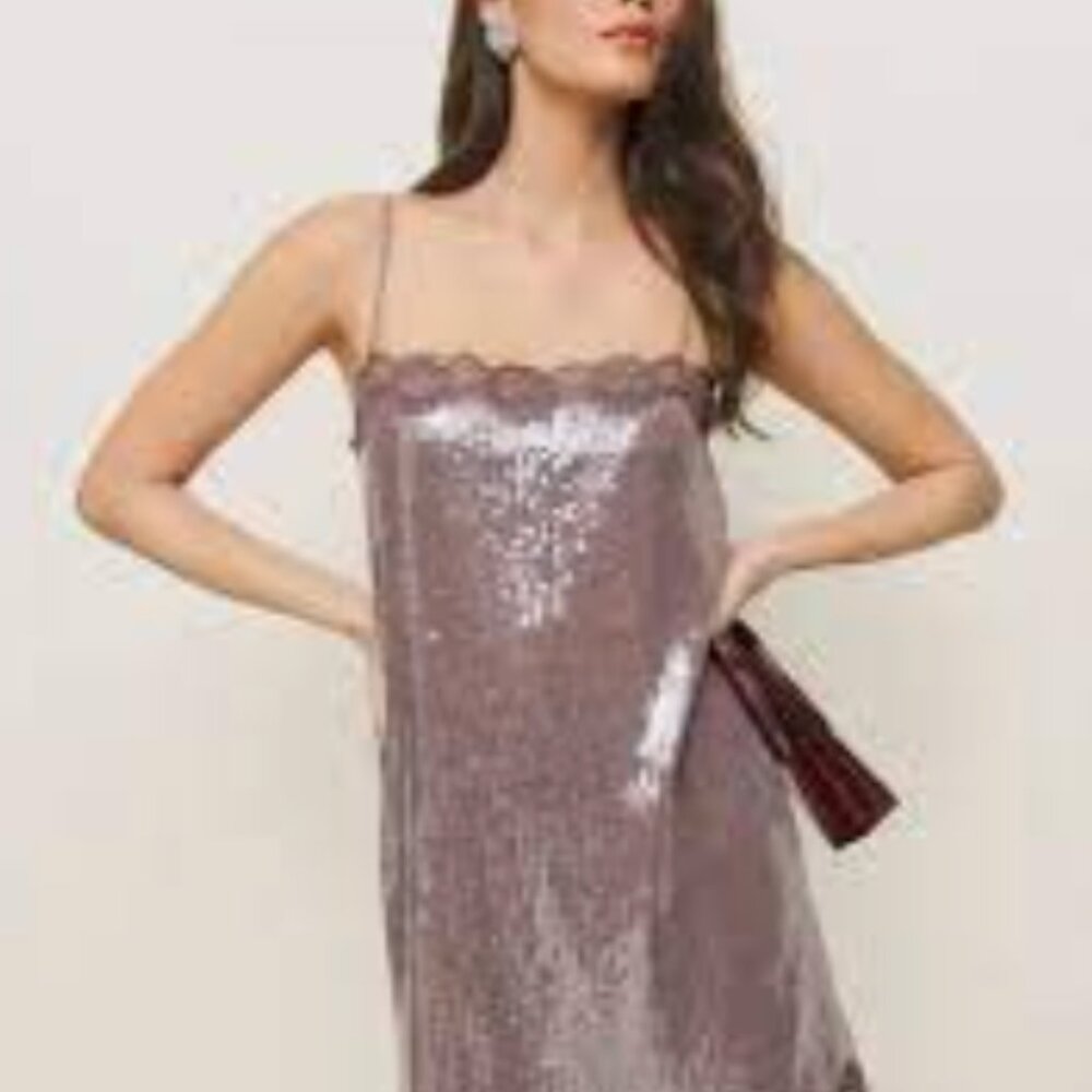 Reformation Mauve Sequin Mini Dress